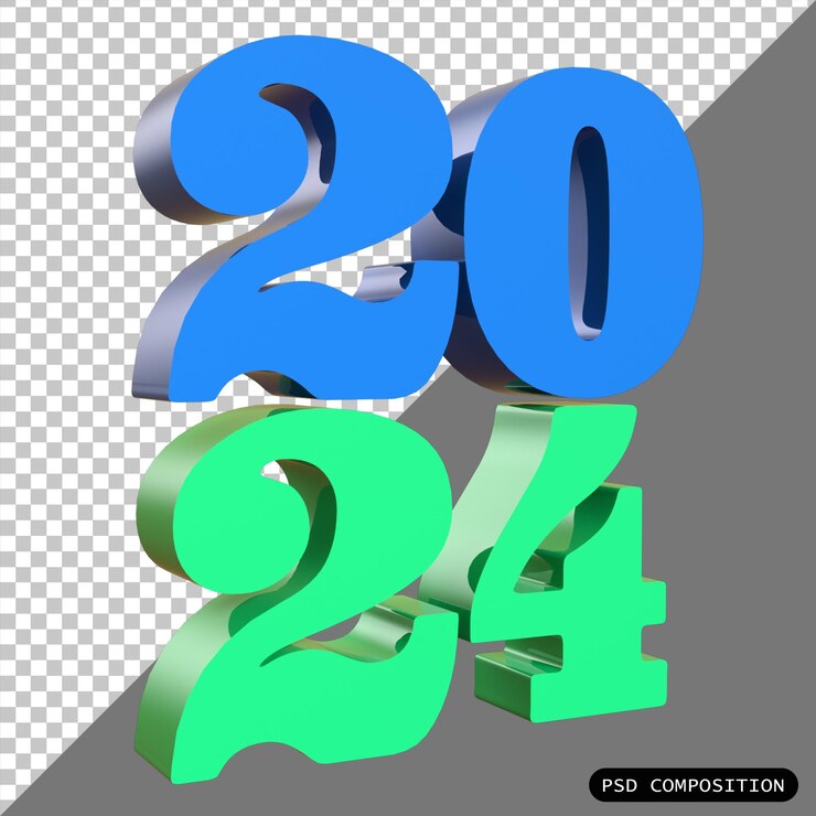 PSD psd 2024 año nuevo tipografía de símbolos 3d aislado ilustración de renderización 3d