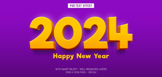 psd 2024 celebration design with cartoon style editable number 3d effect