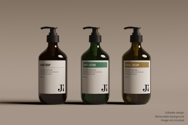 PSD 3 Distributeurs de shampoing avec différentes saveurs debout AVANT
