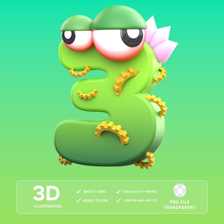 PSD psd 3 número de monstro 3d ilustração