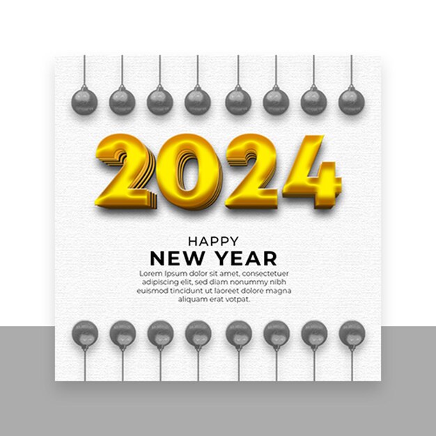 PSD 3d 2024 feliz año nuevo letras tipográficas aisladas sobre un fondo blanco