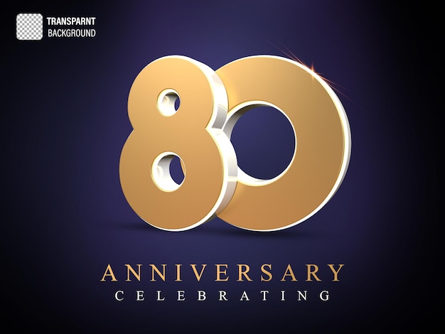 PSD 3d 80 aniversario con estilo dorado.