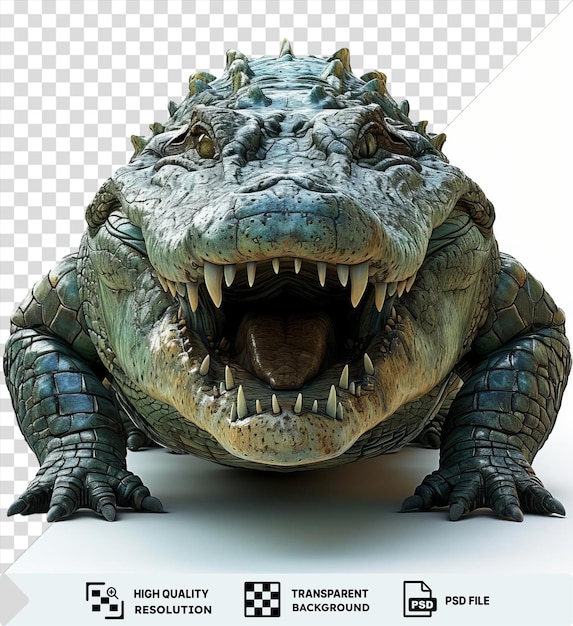 PSD psd 3d alligator animé qui ouvre ses mâchoires sur un fond isolé