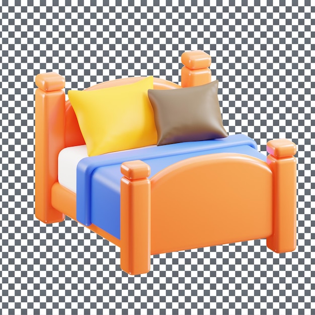 PSD 3D-Bett-Symbol auf isoliertem und transparenten Hintergrund