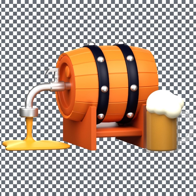 PSD 3D Biertrommel-Symbol auf isoliertem und transparenten Hintergrund
