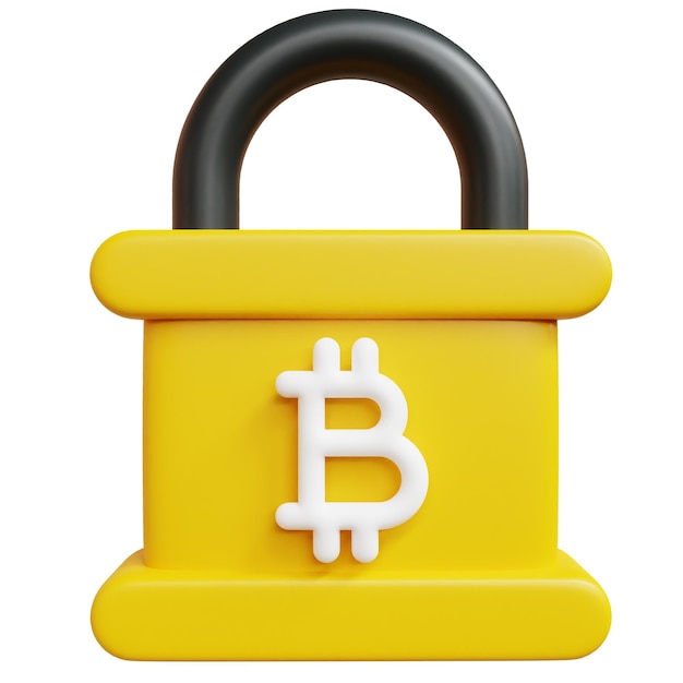 PSD 3D Bitcoin blocco di sicurezza concetto di criptovaluta illustrazione di rendering 3d di alta qualità