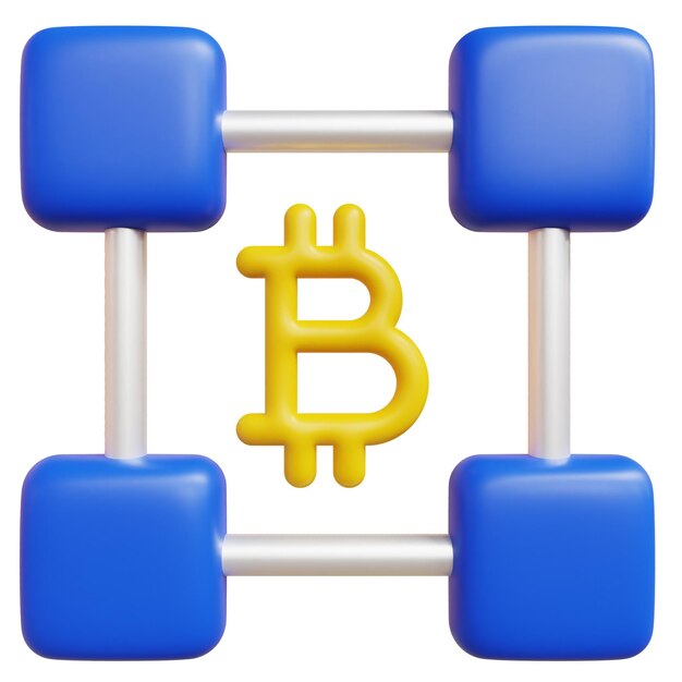 PSD 3D-Bitcoin-Blockchain-Kryptowährungskonzept, hochwertige 3D-Renderillustration
