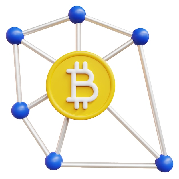 PSD 3D Bitcoin cadeia de rede conceito de criptomoeda ilustração de renderização 3d de alta qualidade