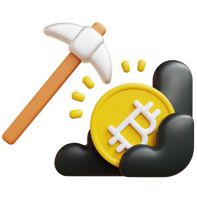 PSD 3D Bitcoin-Mining-Kryptowährungskonzept, hochwertige 3D-Renderillustration
