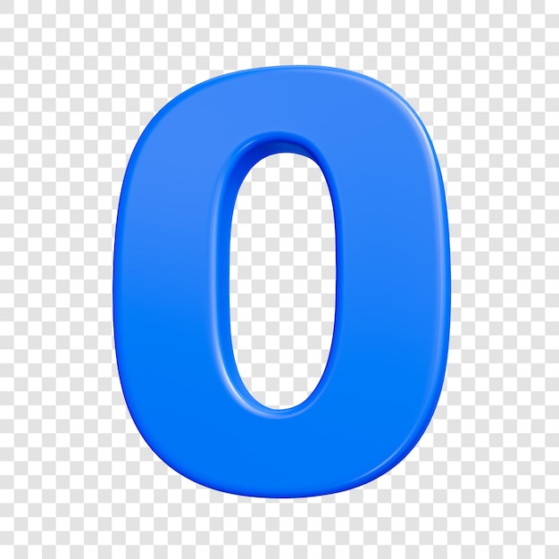 psd 3d blue number 0 on transparent background