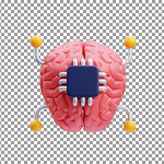 PSD 3D Brain Chip icon on Isolated and transparent background