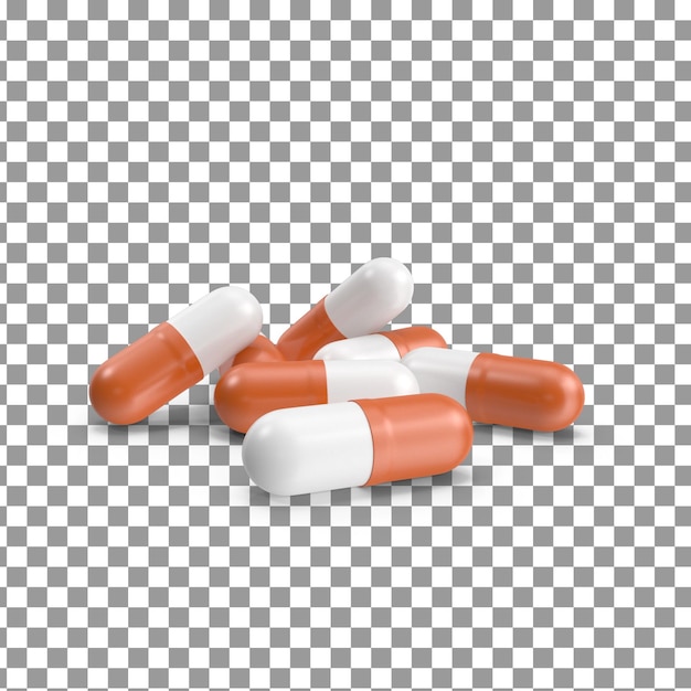 PSD 3D cápsula de medicamentos en un fondo aislado y transparente