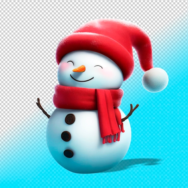 PSD 3d cartoon boneco de neve fofo em um lenço e chapéu em fundo transparente