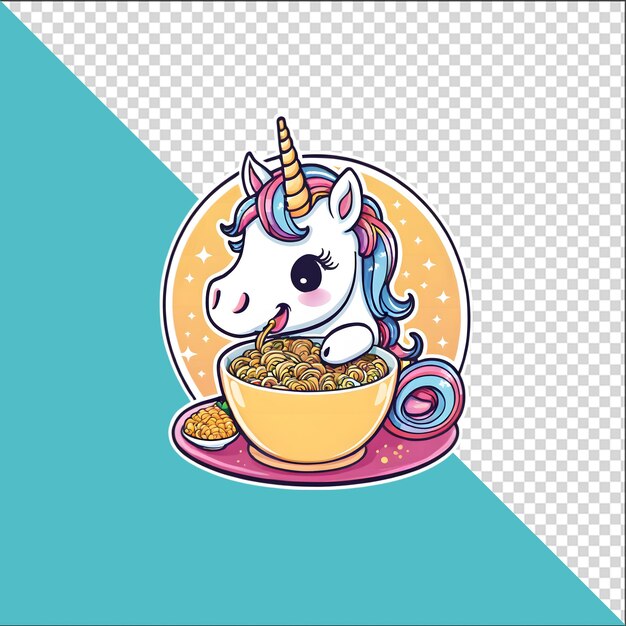 PSD psd 3d-cartoon-einhorn in einer schüssel mit ramen-nudeln mit transparentem hintergrund