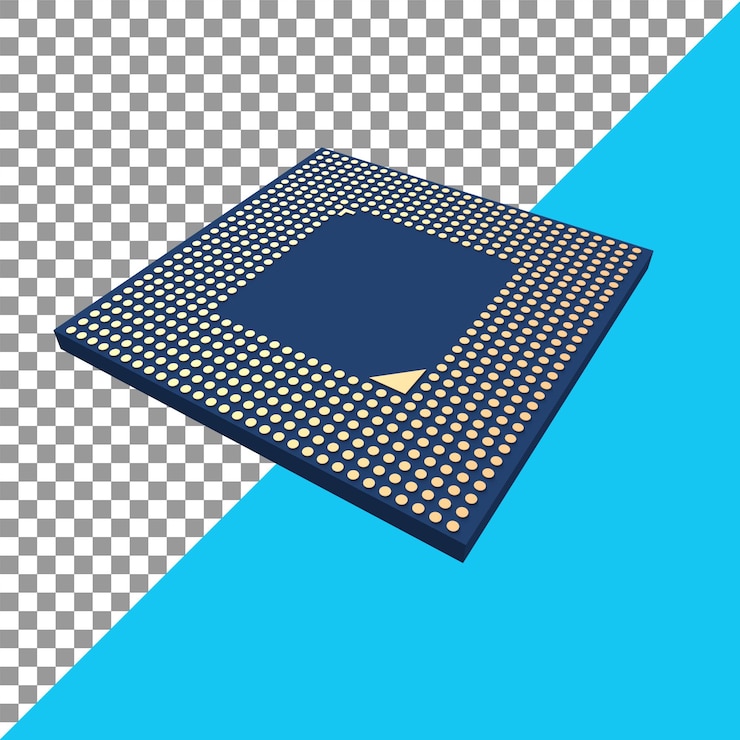 PSD psd 3d chipset renderización de microchip de vista frontal realista procesador de microchip en 3d renderización del microchip