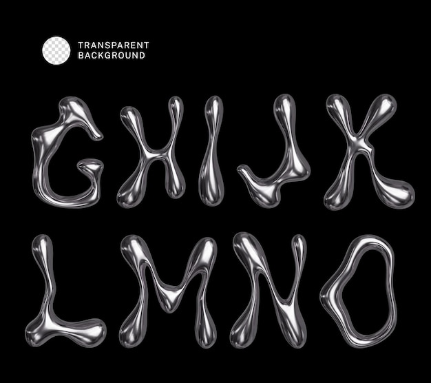 PSD 3D Colección de letras de cromo letras 3D metálicas G H I J K L M N O