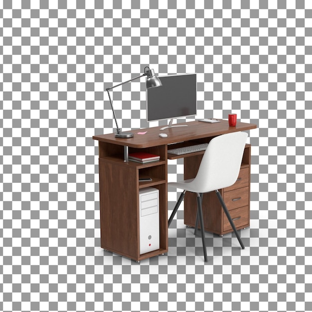 psd 3d computer desk set icon on isolated and transparent background