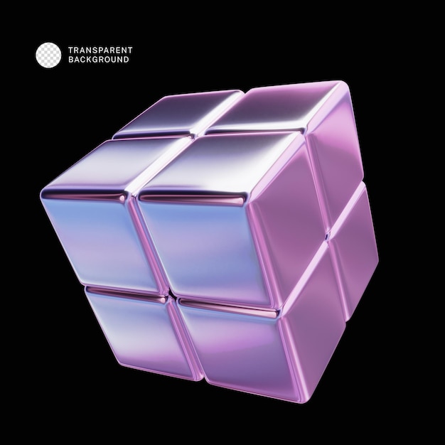 PSD 3D cubo olografico astratto forma astratta 3D isolata su sfondo nero