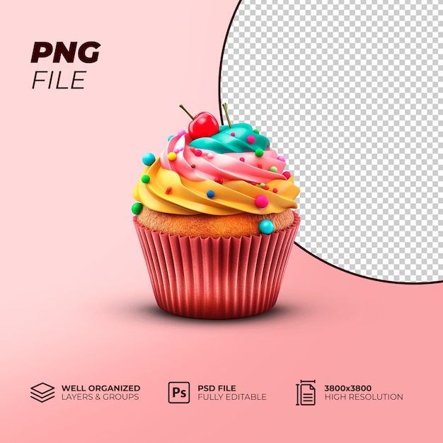 PSD psd 3d cupcake comida png arquivo