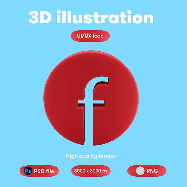 PSD psd 3d-darstellung des ui-symbols facebook