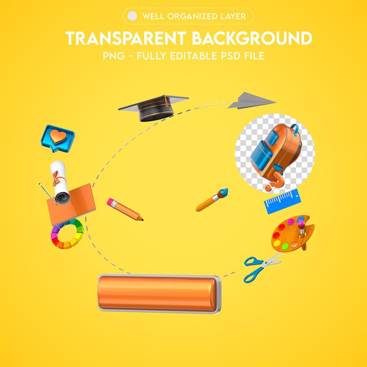 PSD psd 3d elementos para materiales escolares de composición png transparente