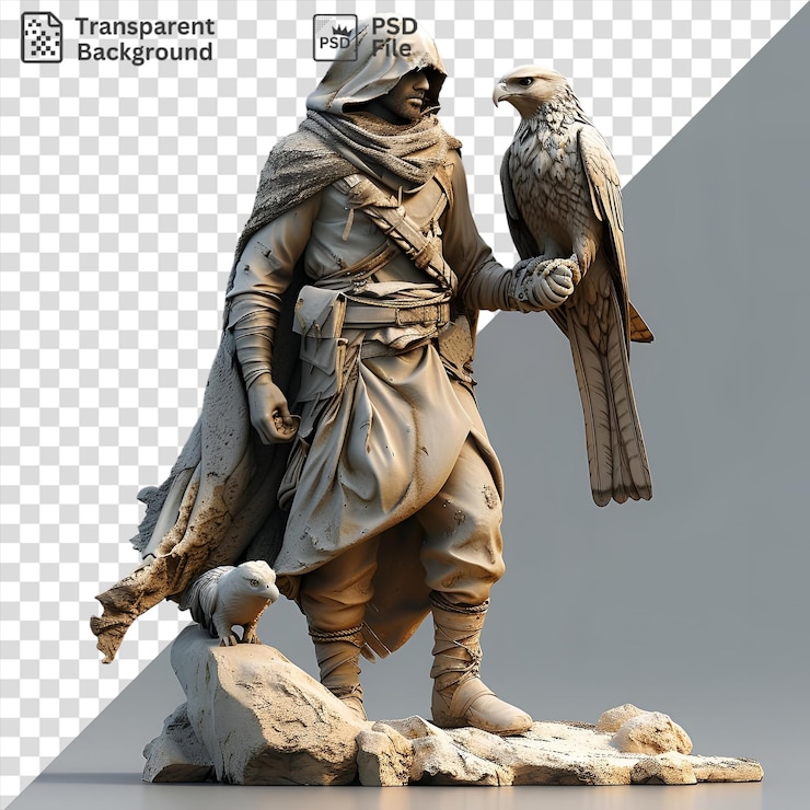 PSD psd 3d falconer with a majestic bird on arm