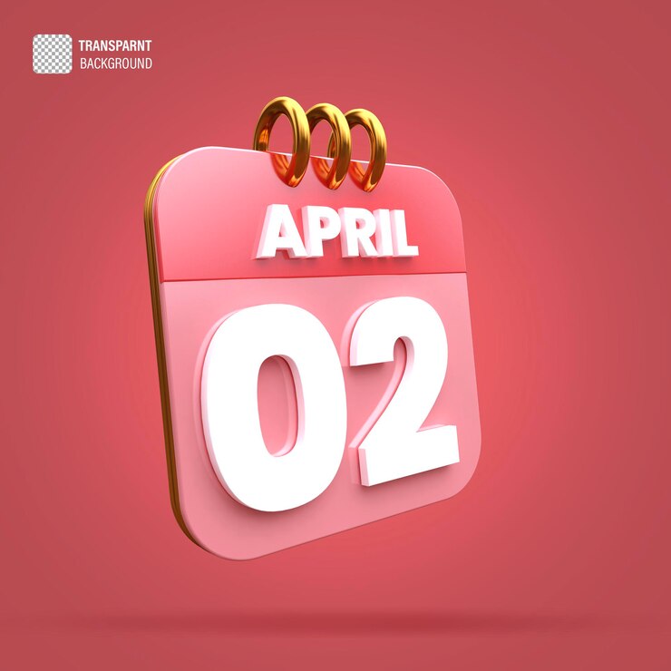 PSD psd 3d fecha de calendario 02 de abril de 2024 renderizado en 3d