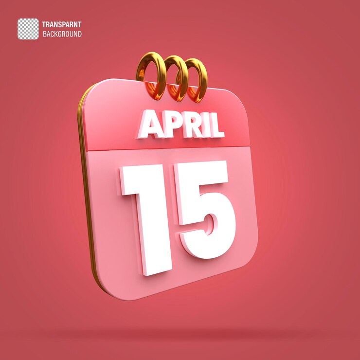 PSD psd 3d fecha de calendario 15 de abril de 2024 renderizado en 3d