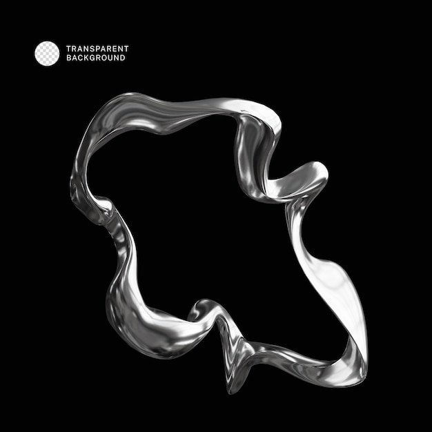 PSD 3D flüssiges Metall abstrakte Form Chrom abstrakte Form auf schwarzem Hintergrund