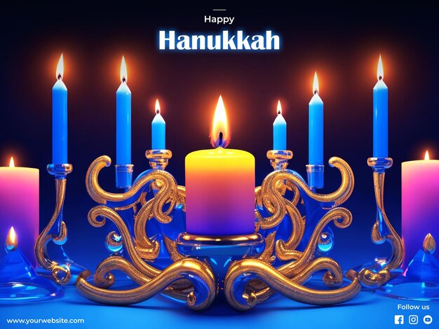 PSD psd 3d fondo realista de hanukkah con velas y efecto de luz