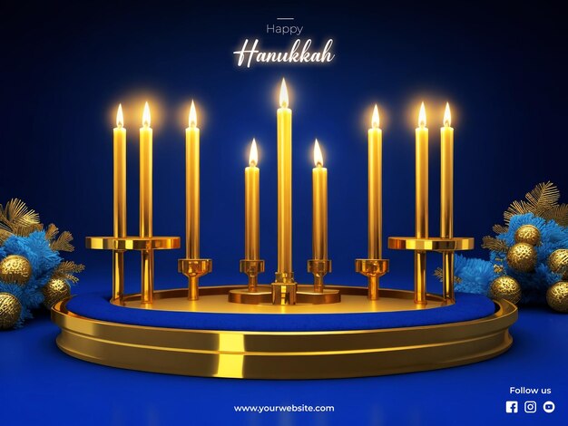 Psd 3d fundo realista de hanukkah com velas e efeito de luz