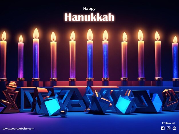PSD psd 3d fundo realista de hanukkah com velas e efeito de luz
