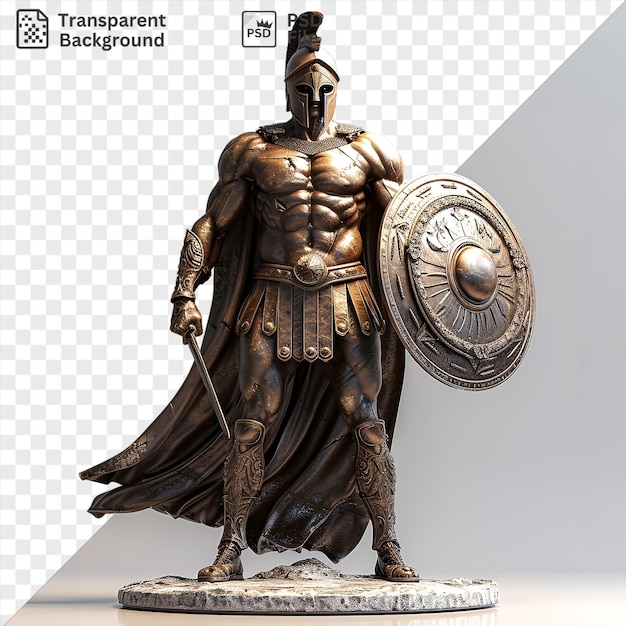 Psd 3d gladiador na arena com escudo e espada