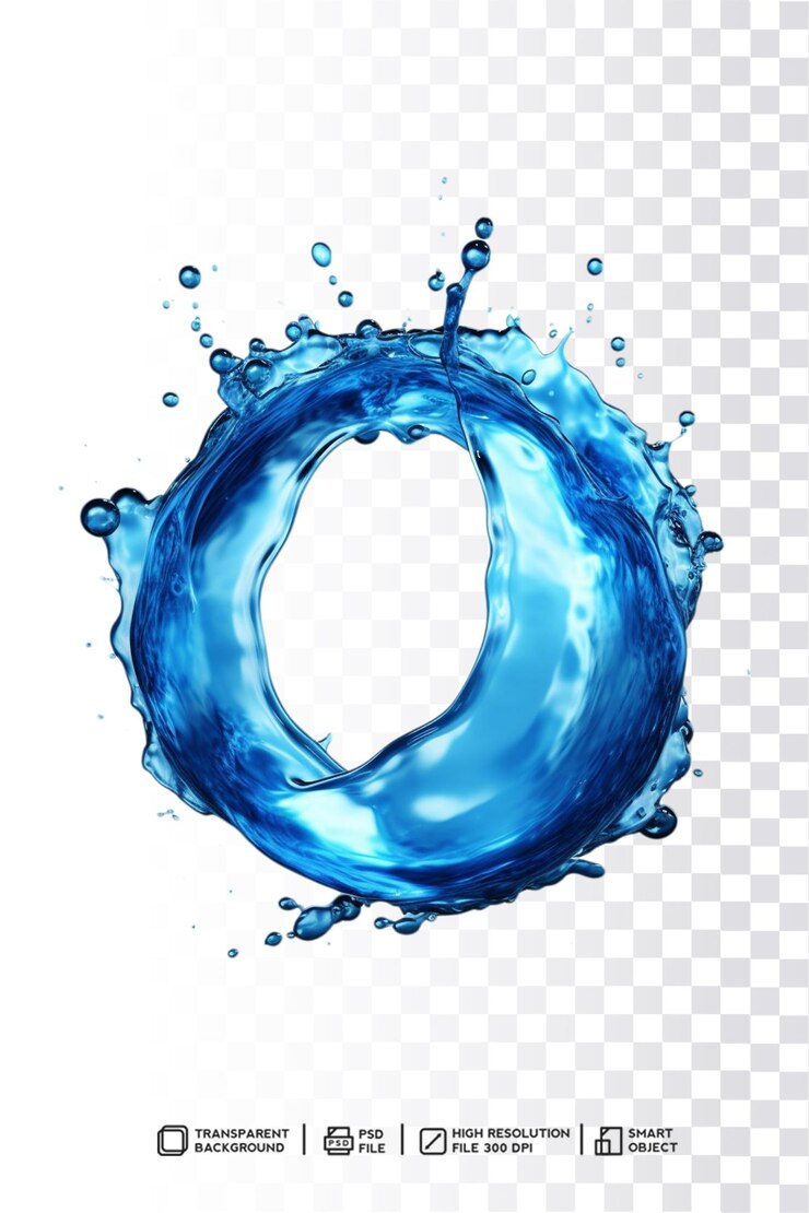 psd 3d gota de salpicadura azul realista de agua líquida en fondo transparente