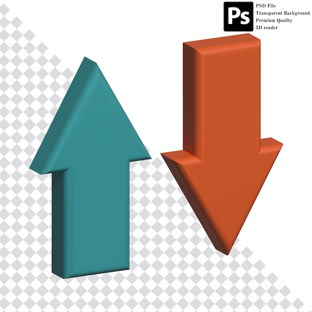 PSD 3D-Grafik mit grünem und rotem Pfeil isoliert