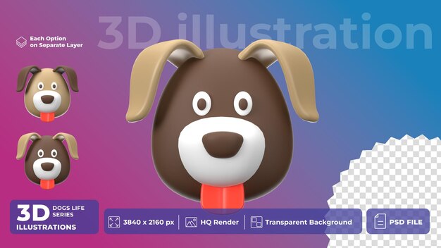 PSD psd 3d icon pet life dog avatar estilo desenho animado