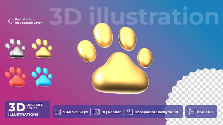 PSD psd 3d icon pet life estilo de dibujos animados de pata