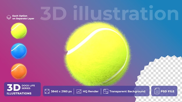 PSD 3d Icon Pet Life estilo de dibujos animados de pelota de tenis