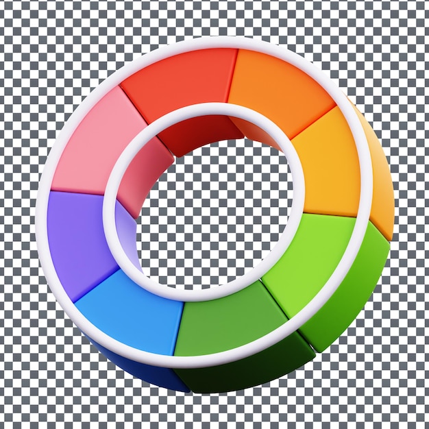 PSD psd 3d icon de rueda de color en fondo aislado y transparente