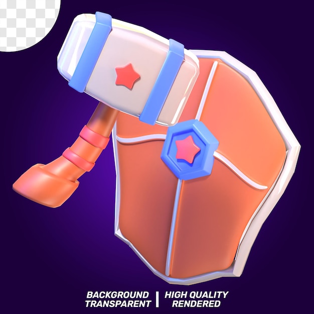 PSD 3D ICÔNE RENDU JEU ARME ILLUSTRATION MARTEAU ET BOUCLIER