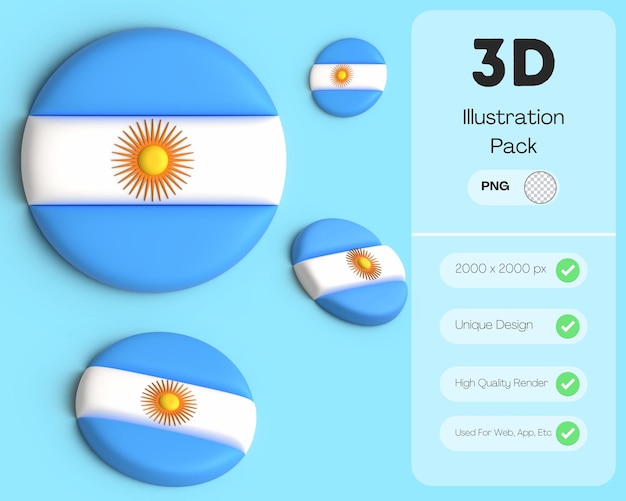 PSD psd 3d icono de la bandera de argentina 3d render transparente