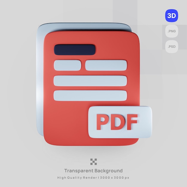 PSD psd 3d icono documento computadora pdf extensión de archivo con renderizado de fondo transparente