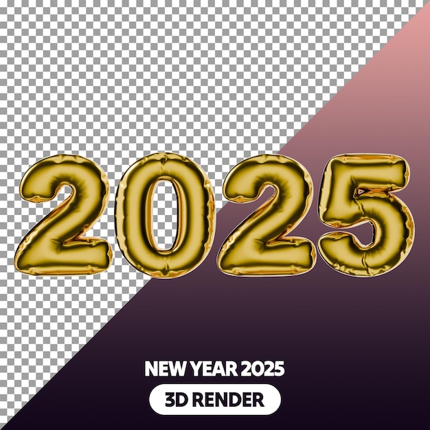 PSD 3d Icono de globo inflado del año nuevo 2025 PNG Renderizaciones 3D aisladas en color oro metálico
