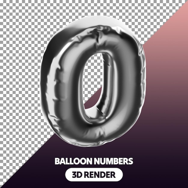 PSD 3d Icono de globo inflado de dígito numérico PNG Renderizado en 3D aislado en color plata metálico