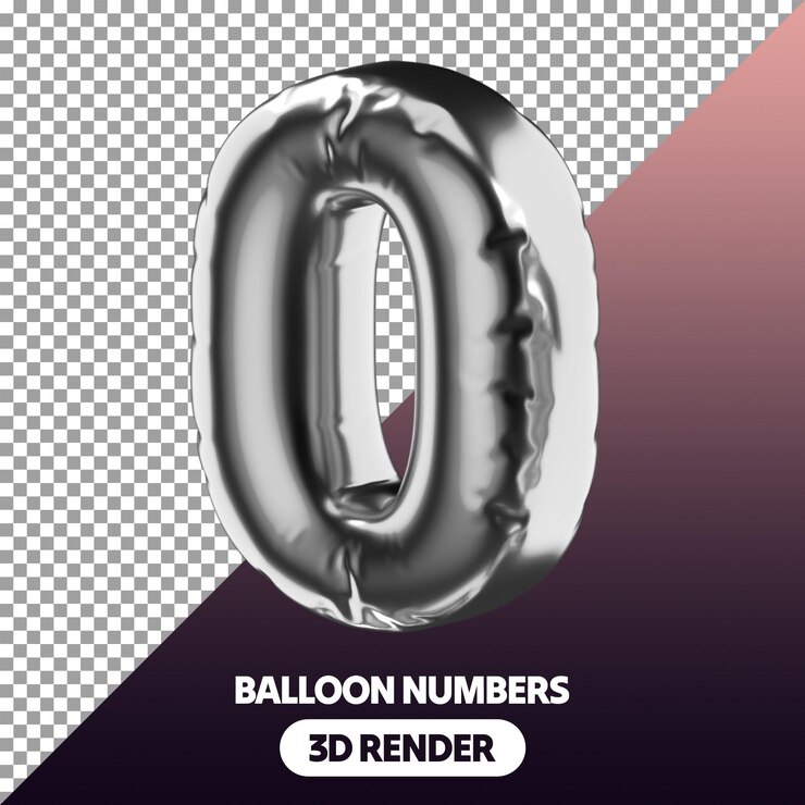 PSD psd 3d icono de globo inflado de dígito numérico png renderizado en 3d aislado en color plata metálico
