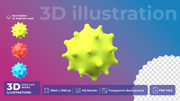 PSD psd 3d icono pet life pelota de goma juguete estilo de dibujos animados