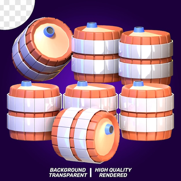 PSD 3D ICONO RENDERIZADO JUEGO ARMA ILUSTRACIÓN MADERA BARRIL