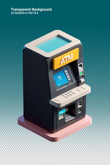 PSD psd 3d-illustration des geldautomaten, isoliert auf durchsichtigem hintergrund