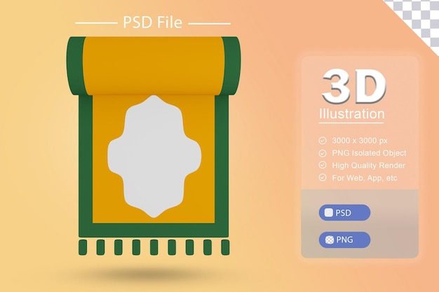 Psd 3d-illustration des islamischen ramadan mit gebetsteppich-rendering-symbol auf isoliertem ausschnitt