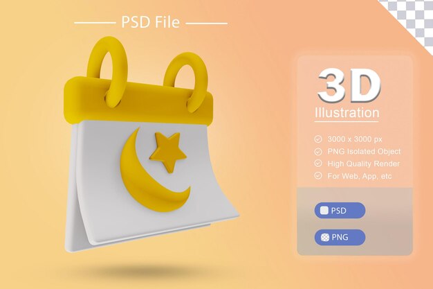 Psd 3d-illustration des islamischen ramadan mit kalenderfasten 30 tage rendering-symbol auf isoliert